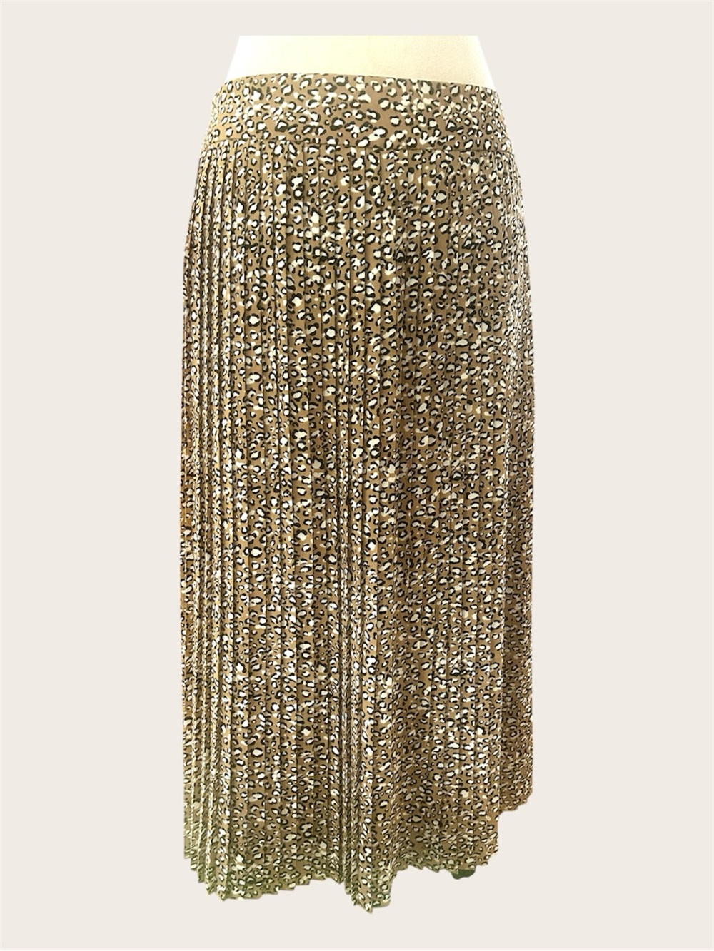J. Crew Factory Pleated Midi Skirt Tan Brown White Leopard Print size 14